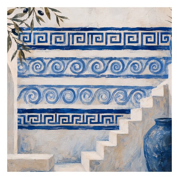 Slika mediteranske stube s plavim ornamentima