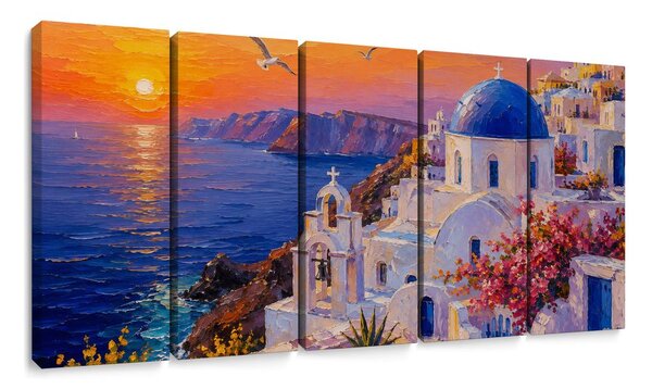 5-dijelna slika santorinska obala u zalazak sunca
