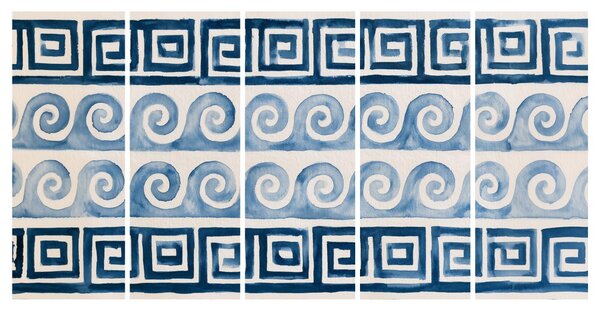 5-dijelna slika plave spirale i ornamenti