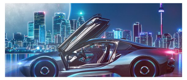 Slika trkaćeg automobila noću (120x50 cm)