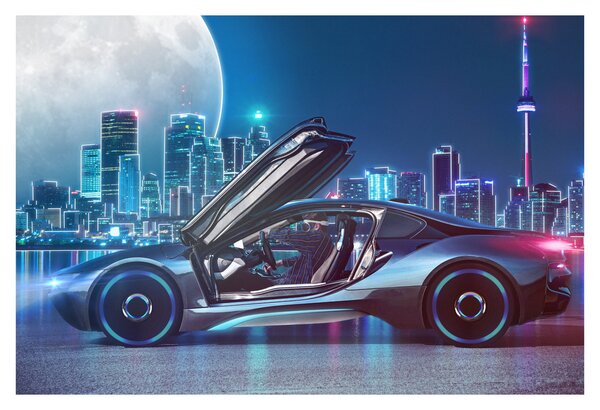 Slika trkaćeg automobila noću (90x60 cm)
