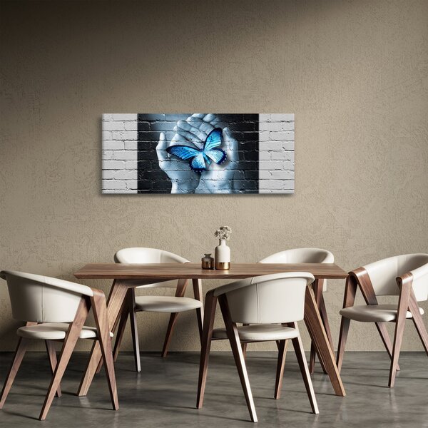 Slika plavog leptira na zidu (120x50 cm)