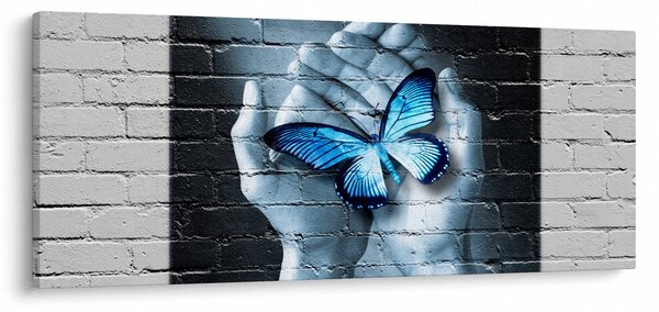 Slika plavog leptira na zidu (120x50 cm)