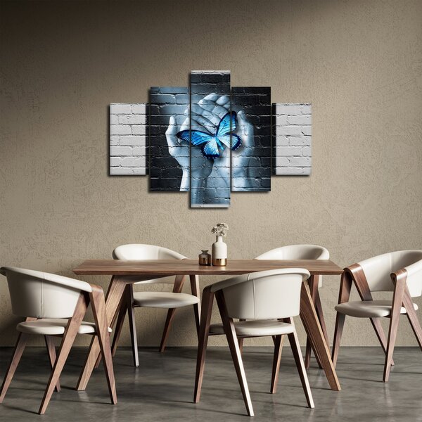 Slika plavog leptira na zidu (150x105 cm)