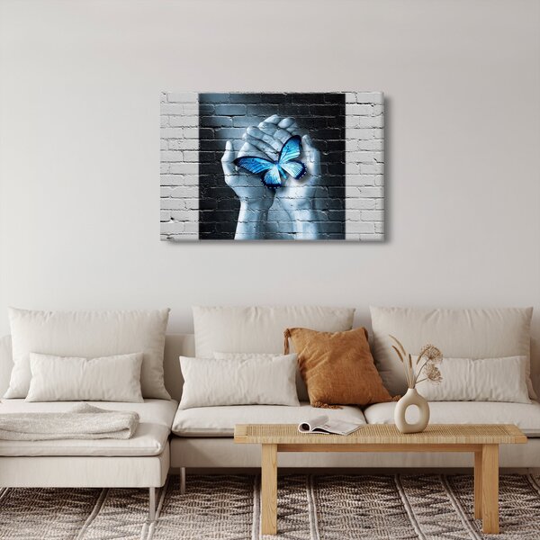 Slika plavog leptira na zidu (90x60 cm)