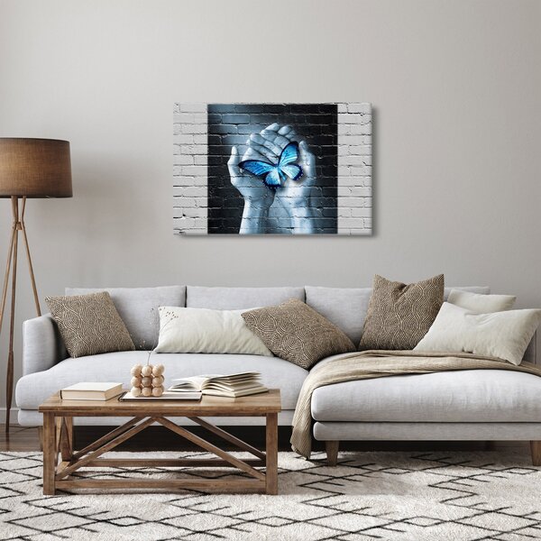 Slika plavog leptira na zidu (90x60 cm)