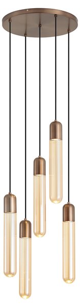 Art Deco hanglamp donker brons met ribbel glas 5-lichts - Walcott