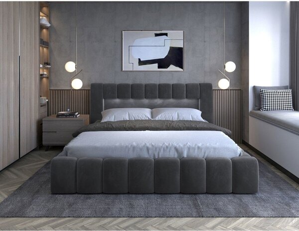 Sivi tapecirani bračni krevet s prostorom za odlaganje s podnicom 180x200 cm Lamica – ELTAP