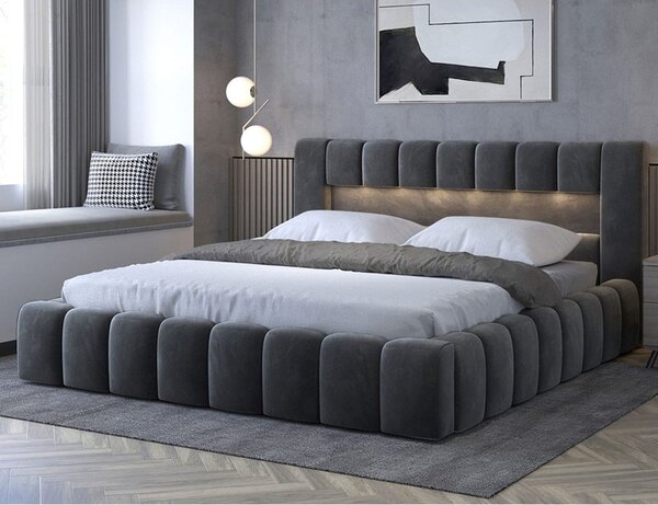 Sivi tapecirani bračni krevet s prostorom za odlaganje s podnicom 180x200 cm Lamica – ELTAP