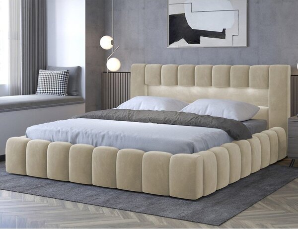 Bež tapecirani bračni krevet s prostorom za odlaganje s podnicom 160x200 cm Lamica – ELTAP