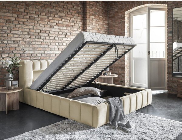 Bež tapecirani bračni krevet s prostorom za odlaganje s podnicom 160x200 cm Lamica – ELTAP