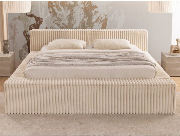 Bež tapecirani bračni krevet s prostorom za odlaganje s podnicom 160x200 cm Cloe – Ropez