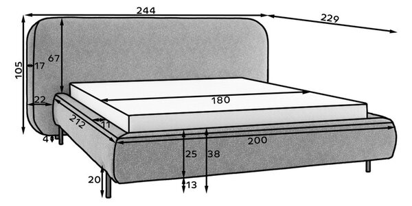 Bež tapecirani bračni krevet s prostorom za odlaganje s podnicom 180x200 cm Pointt – ELTAP