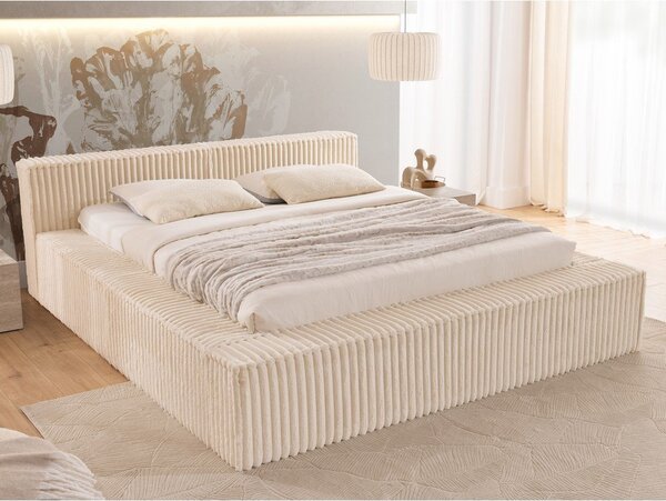 Bež tapecirani bračni krevet s prostorom za odlaganje s podnicom 160x200 cm Cloe – Ropez