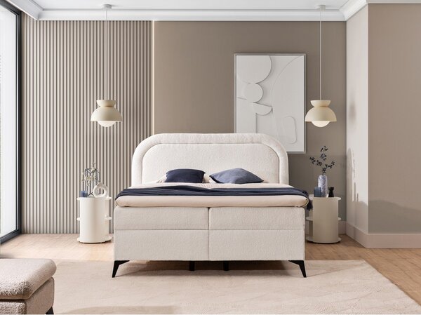 Bijeli boxspring krevet s prostorom za odlaganje 140x200 cm Ornes – Ropez