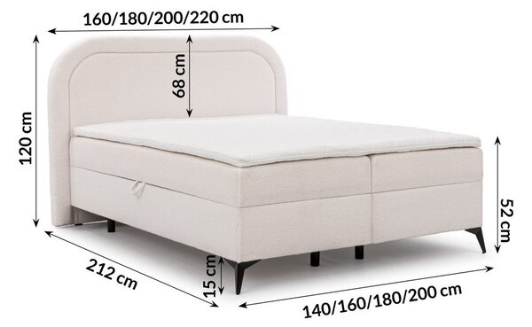 Bijeli boxspring krevet s prostorom za odlaganje 140x200 cm Ornes – Ropez