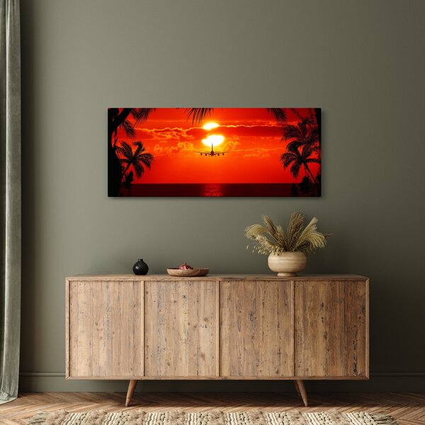 Slika - zalazak sunca sa zrakoplovom (120x50 cm)