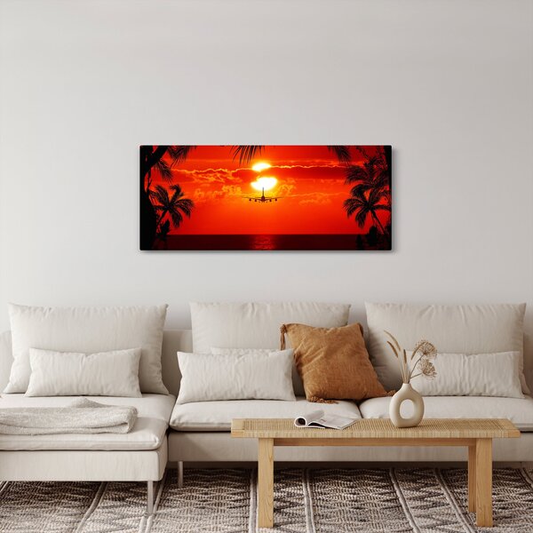 Slika - zalazak sunca sa zrakoplovom (120x50 cm)