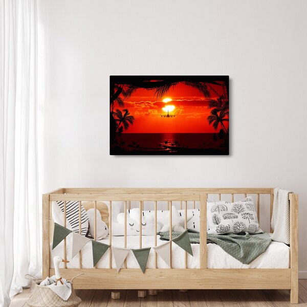 Slika - zalazak sunca sa zrakoplovom (90x60 cm)