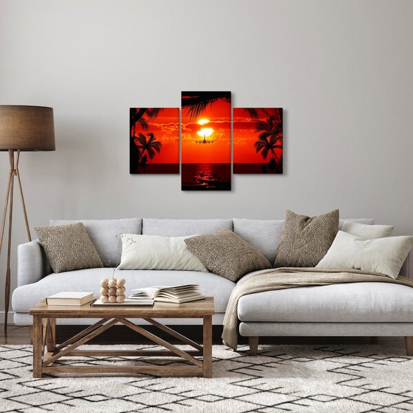 Slika - zalazak sunca sa zrakoplovom (90x60 cm)