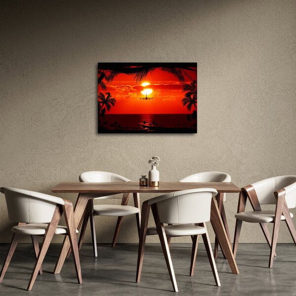 Slika - zalazak sunca sa zrakoplovom (70x50 cm)