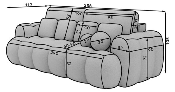 Bež sklopiva sofa od bouclé tkanine 256 cm Cotonn – ELTAP