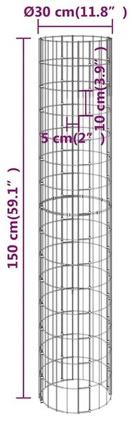Kružni gabionski stup od pocinčanog čelika Ø 30 x 150 cm - Ø 30 x 150 cm