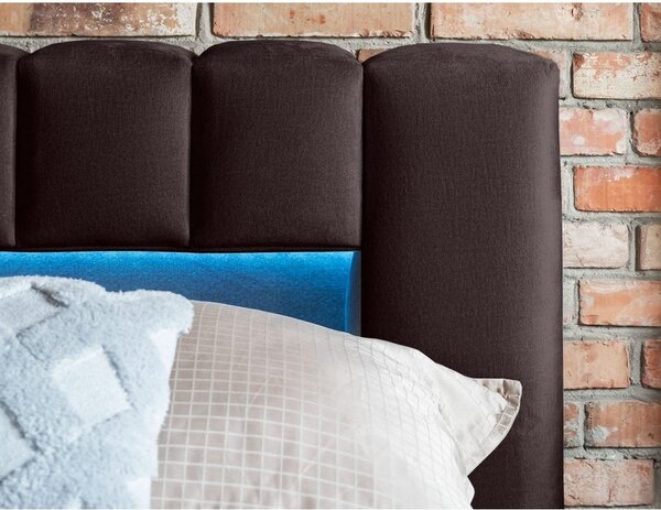 Tamno smeđi tapecirani bračni krevet s prostorom za odlaganje s podnicom 160x200 cm Lamica – ELTAP