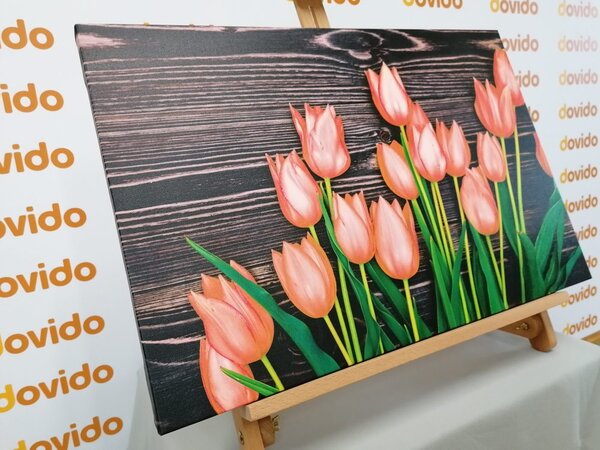 Slika divni narančasti tulipani na drvenoj podlozi