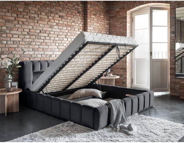 Sivi tapecirani bračni krevet s prostorom za odlaganje s podnicom 180x200 cm Lamica – ELTAP