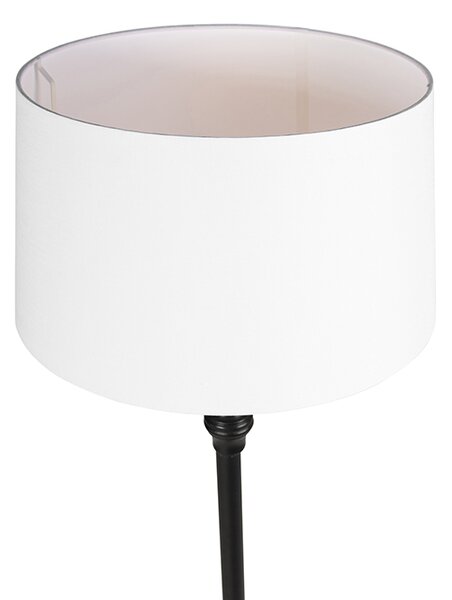 Podna svjetiljka crna s platnenim sjenilom bijela 45cm - Classico