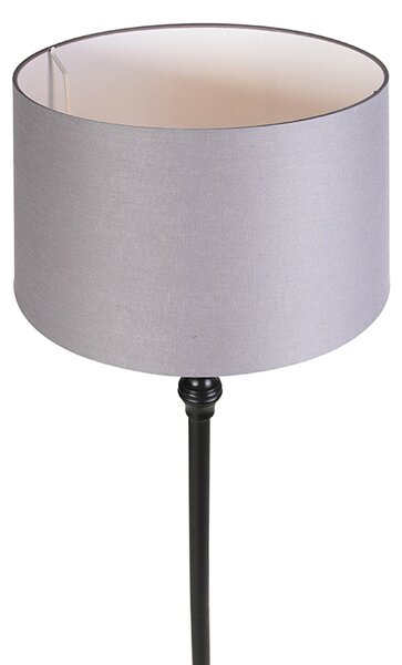Podna lampa crna s platnenim sjenilom sivim 45 cm - Classico