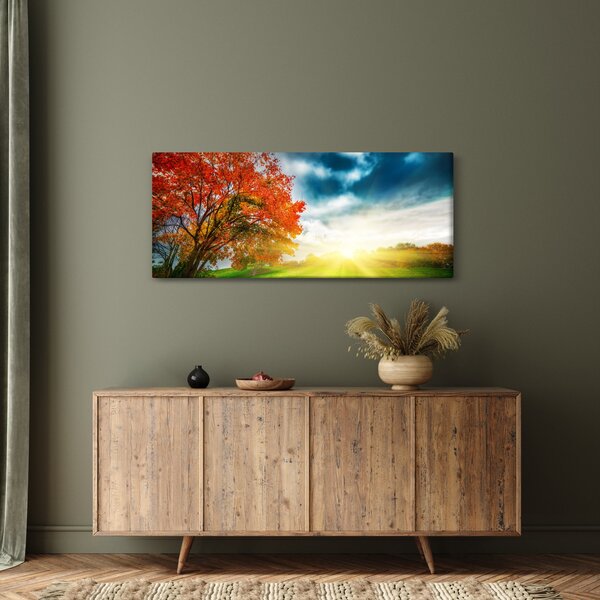 Slika krajolika okupanog sunčevom svjetlošću (120x50 cm)