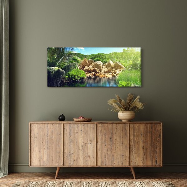 Slika jezera u džungli Sejšela (120x50 cm)