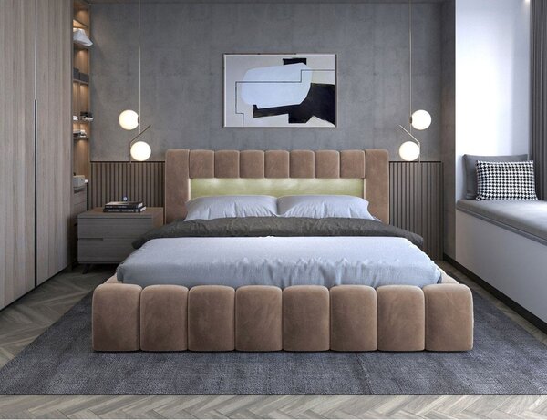 Svjetlo smeđi tapecirani bračni krevet s prostorom za odlaganje s podnicom 180x200 cm Lamica – ELTAP