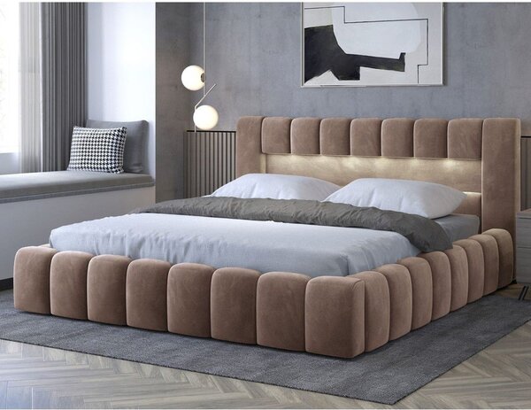 Svjetlo smeđi tapecirani bračni krevet s prostorom za odlaganje s podnicom 180x200 cm Lamica – ELTAP