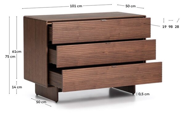Komoda u dekoru oraha u tamnoj prirodnoj boji 101x75x50 cm Norlen – Kave Home