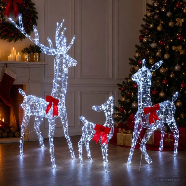 Božićna LED obitelj sobova 700 LED lampica Hladno bijela - Prozirni konop