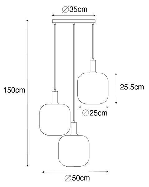 Dizajnerska viseća lampa crna s mesinganim i jantarnim staklom 3 svjetla - Zuzanna