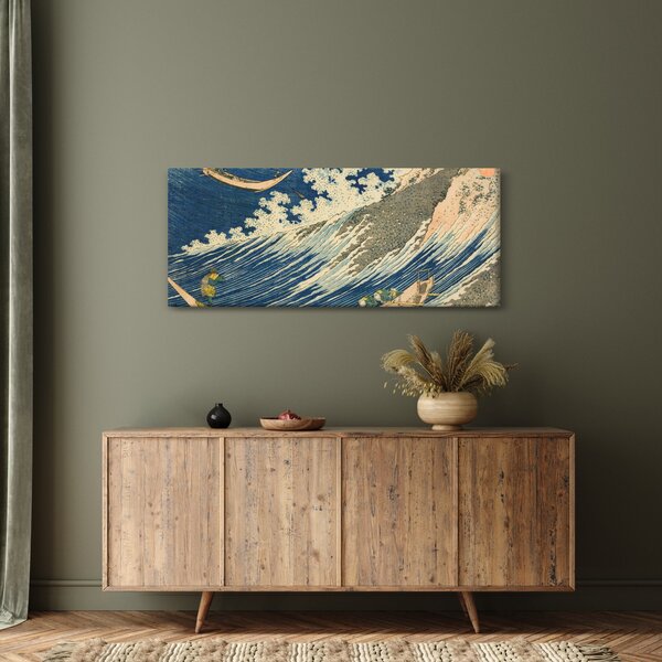Slika - Katsushika Hokusai, Fishing Boats at Choshi in Shimosa (Soshu Choshi) , reprodukcije (120x50 cm)