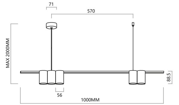 Viseća lampa (letvica) GENESIS BLACK GOLD 5xGU10