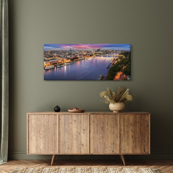 Slika noćnog grada Bratislave s rijekom (120x50 cm)