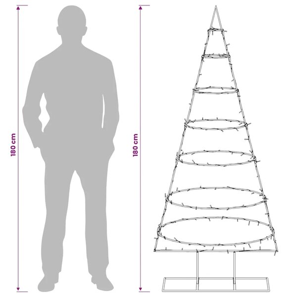 Metalno božićno drvce sa stalkom KUOPIO 180 cm Topla bijela - 180 cm Crna s LED svjetlima