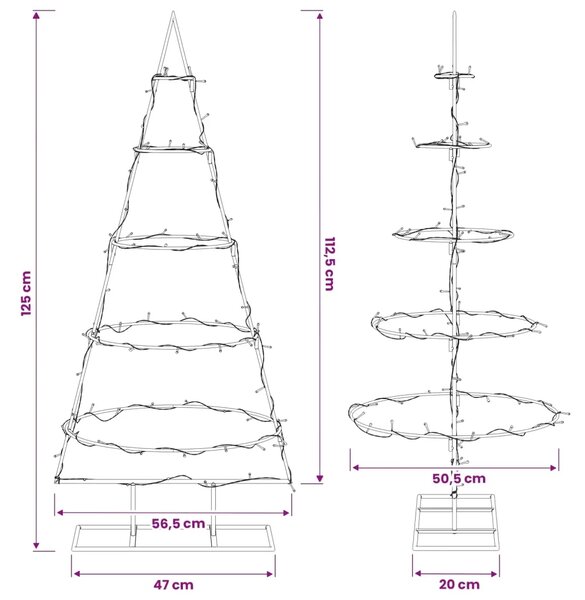 Metalno božićno drvce sa stalkom KUOPIO 125 cm Topla bijela - 125 cm Crna s LED svjetlima