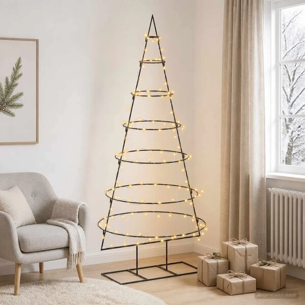 Metalno božićno drvce sa stalkom KUOPIO 180 cm Topla bijela - 180 cm Crna s LED svjetlima