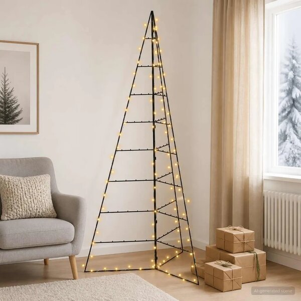 Metalno božićno drvce s LED svjetlima KUOPIO 210 cm - 210 cm Crna s LED svjetlima
