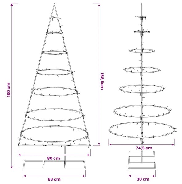 Metalno božićno drvce sa stalkom KUOPIO 180 cm Topla bijela - 180 cm Crna s LED svjetlima