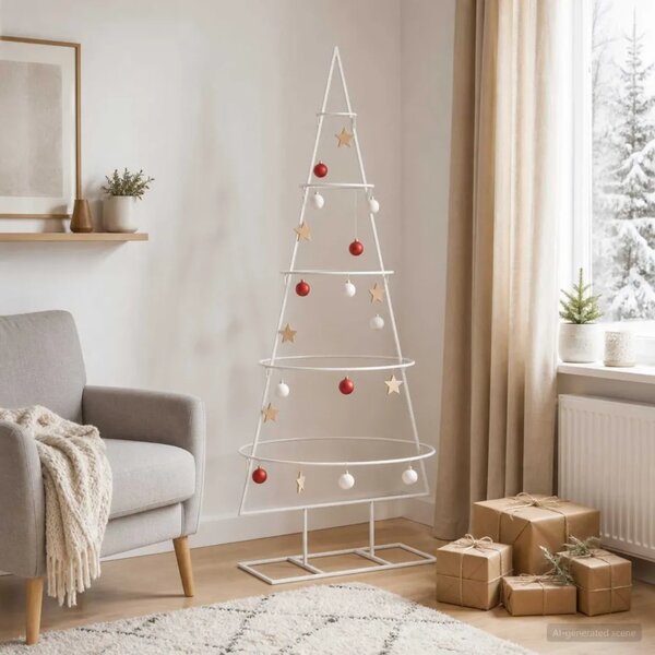 Metalno božićno drvce sa stalkom KUOPIO 125 cm Čelik Bijela - 125 cm Bijela bez LED svjetala