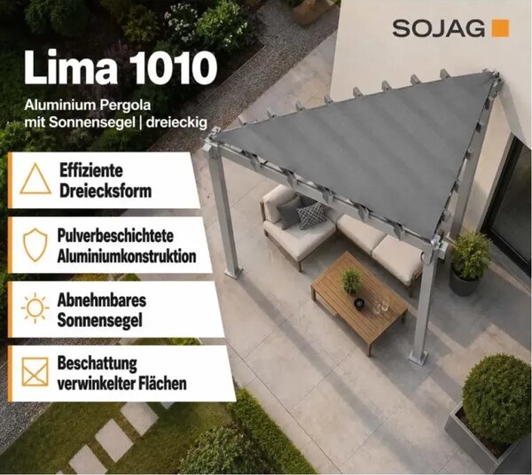 Sojag - Lima 1010 | Aluminijska pergola sa sunčanim jedrom | Trokutasta | Svijetlosiva