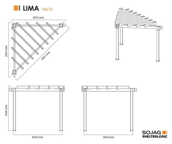 Sojag - Lima 1010 | Aluminijska pergola sa sunčanim jedrom | Trokutasta | Svijetlosiva
